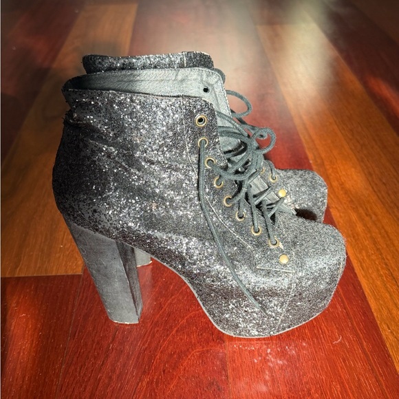 Jeffrey Campbell Lita Black Glitter Boots - Picture 7 of 8
